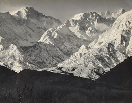 <em>Mountains and Snow</em>, 1945<br>Ferrotyped gelatin silver print, Holiday Card</br>Image: 3 3/4 x 5"; Mount: 4 1/4 x 10"
