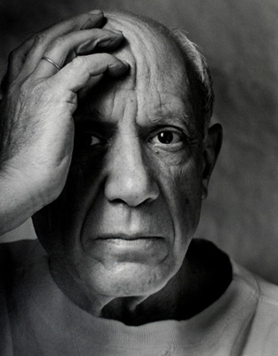 <em>Picasso,</em>1954<br />Gelatin silver print<br />Image: 18 1/2 x 14 3/16"; Paper: 19 7/8 x 15 7/8"; Mount: 24 1/16 x 20"